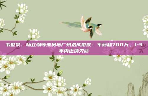 韦世豪、杨立瑜等球员与广州达成协议：年薪超700万，1-3年内还清欠薪