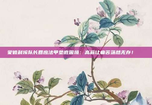 蒙彼利埃队长回应法甲垫底困境：高薪让痛苦荡然无存！😏