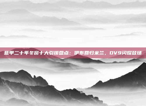 意甲二十年冬窗十大引援盘点：伊布回归米兰，DV9闪耀登场